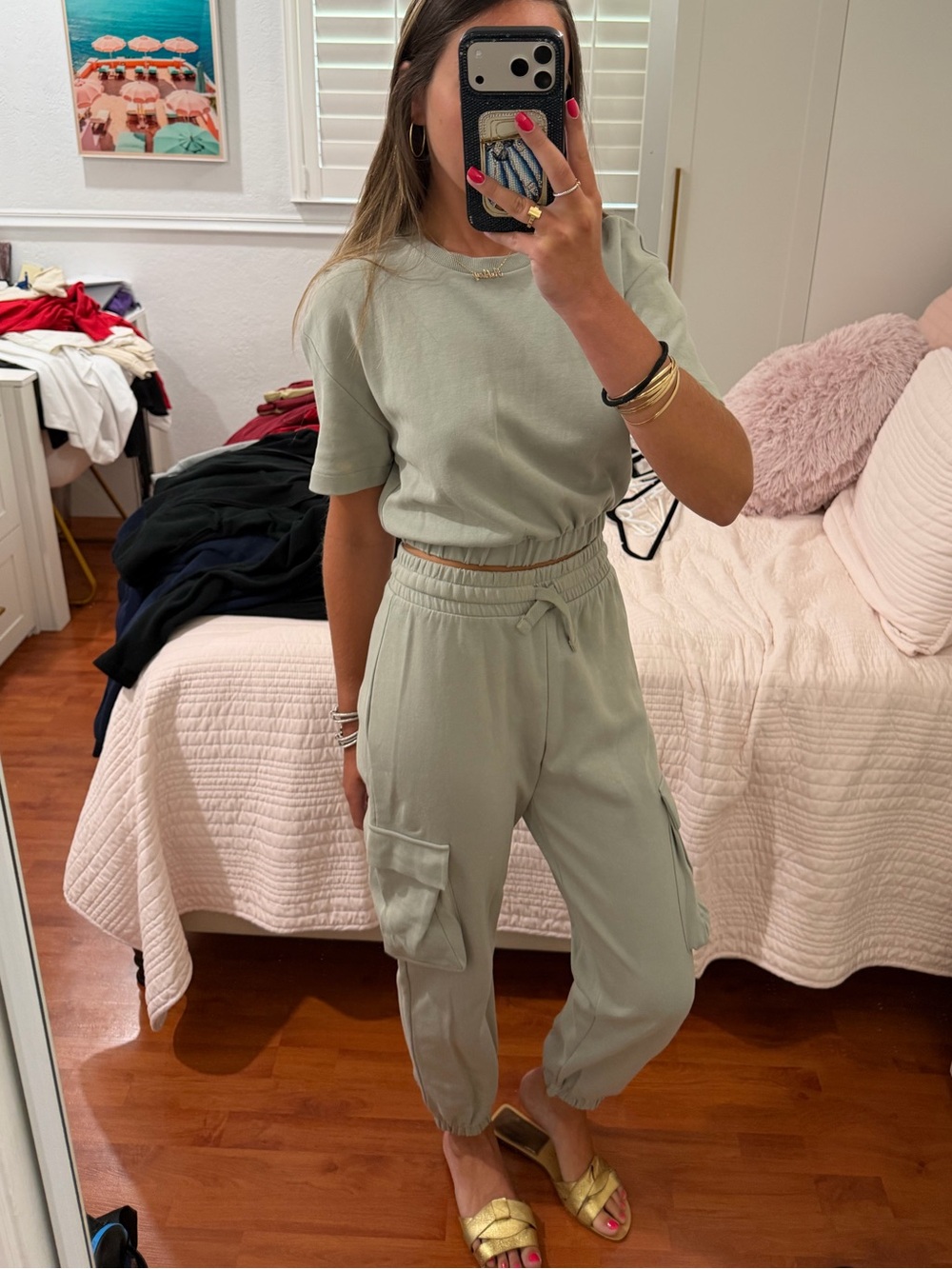Zara Light Sage Green Cargo Jogger Set